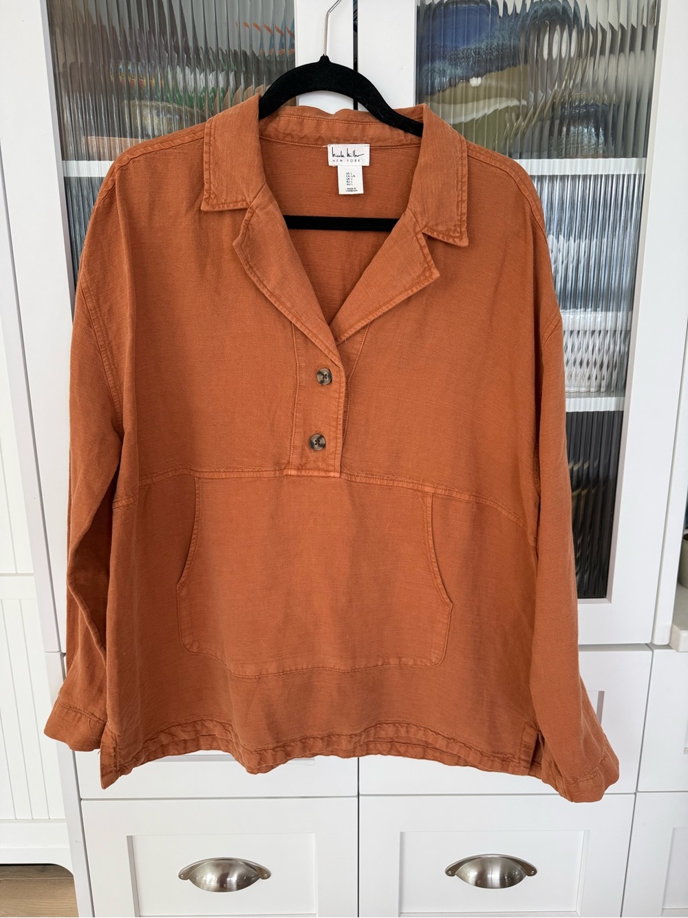 Nicole Miller Rust Orange linen Pullover Hoodie